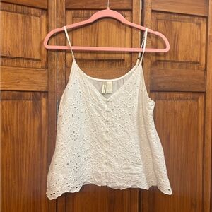 Japna White Eyelet Button-Front Camisole Top
